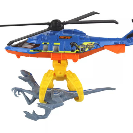 Dinozaurų parko rinkinys su mėlynu sraigtasparniu ir dinozaurais