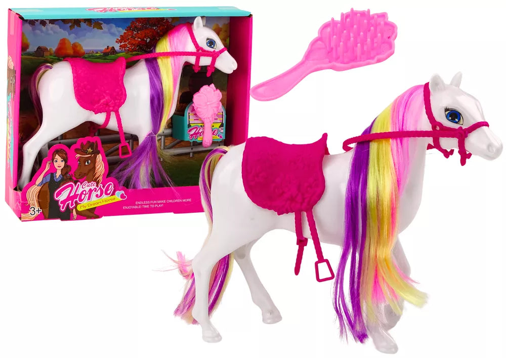 Balto arklio figūrėlė su rožiniu balnu