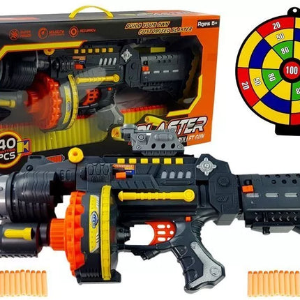 Pistoletas-šautuvas su putplasčio strėlytėmis ir taikiniu