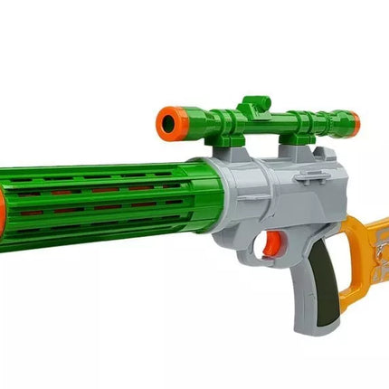 Šautuvas su putplaščio šoviniais ir taikiniu