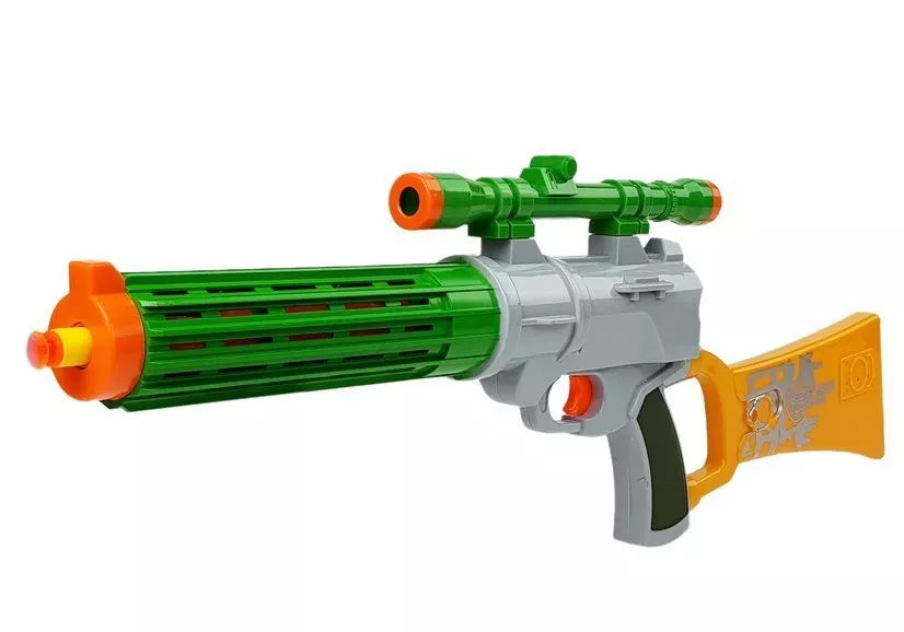 Šautuvas su putplaščio šoviniais ir taikiniu