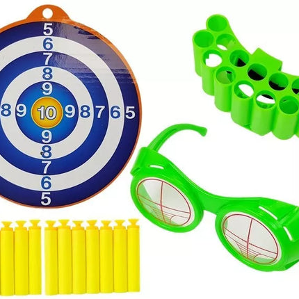 Šautuvas su putplaščio šoviniais ir taikiniu