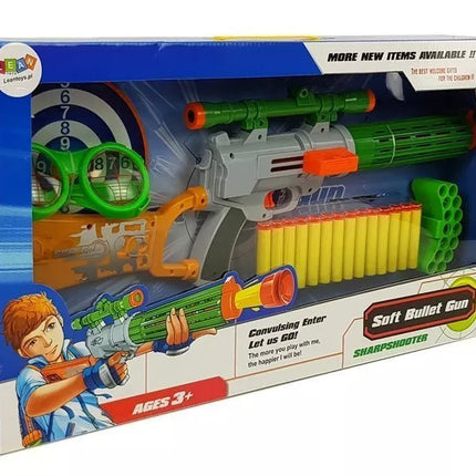 Šautuvas su putplaščio šoviniais ir taikiniu