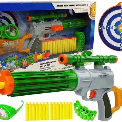 Šautuvas su putplaščio šoviniais ir taikiniu