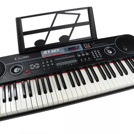 Juodas elektrinis pianinas su 61klavišu ir mikrofonu