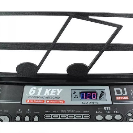 Juodas elektrinis pianinas su 61klavišu ir mikrofonu