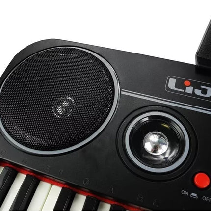 Juodas elektrinis pianinas su 61klavišu ir mikrofonu