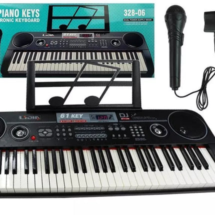 Juodas elektrinis pianinas su 61klavišu ir mikrofonu