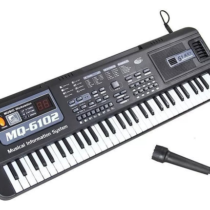 Juodas pianinas su 61 klavišu ir mikrofonu mokymuisi