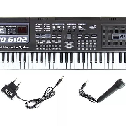 Juodas pianinas su 61 klavišu ir mikrofonu mokymuisi