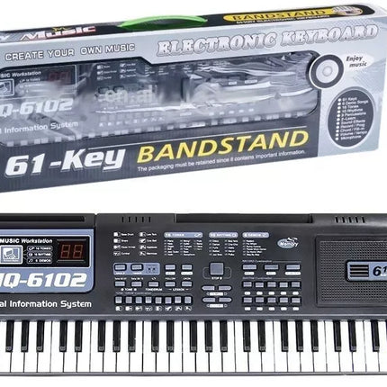 Juodas pianinas su 61 klavišu ir mikrofonu mokymuisi