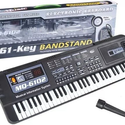 Juodas pianinas su 61 klavišu ir mikrofonu mokymuisi