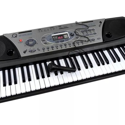 Juodas pianinas vaikams su mikrofonu ir natų stovu