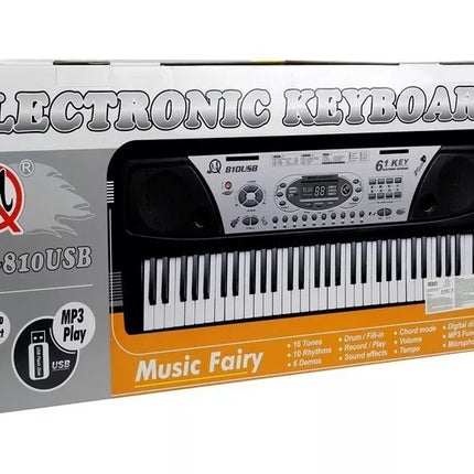 Juodas pianinas vaikams su mikrofonu ir natų stovu