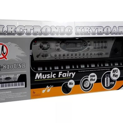 Juodas pianinas vaikams su mikrofonu ir natų stovu