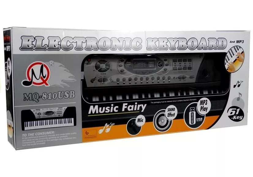 Juodas pianinas vaikams su mikrofonu ir natų stovu