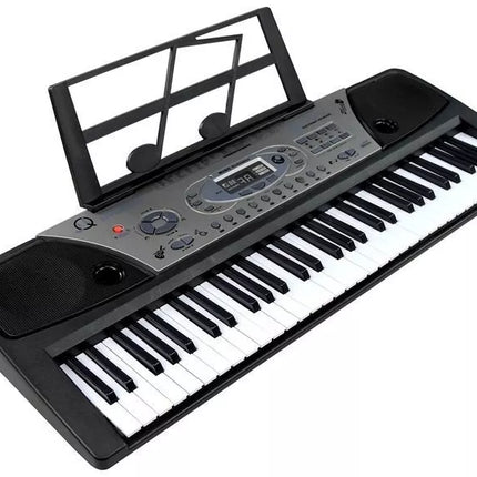 Juodas pianinas vaikams su mikrofonu ir natų stovu