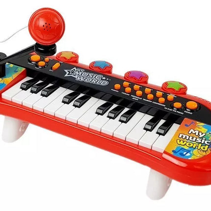 Raudona pianino klaviatūra su 24 klavišais ir mikrofonu