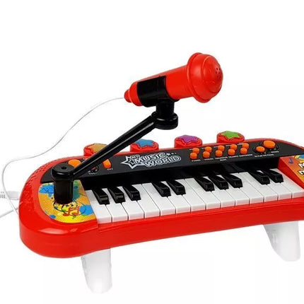 Raudona pianino klaviatūra su 24 klavišais ir mikrofonu