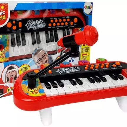 Raudona pianino klaviatūra su 24 klavišais ir mikrofonu