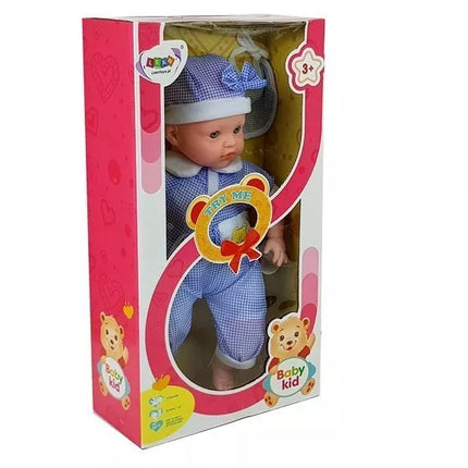 Kūdikio lėlė su mėlynais rūbais ir aksesuarais