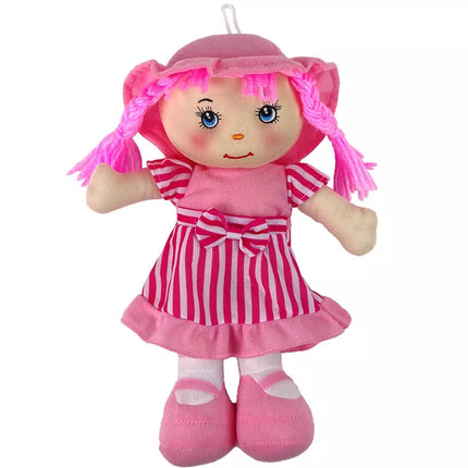 Rožinė skudurinė lėlė dryžuota 28 cm