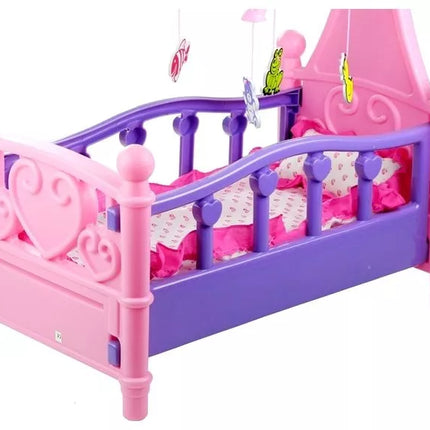 Didelė rožinė/violetinė lėlių lova su patalyne