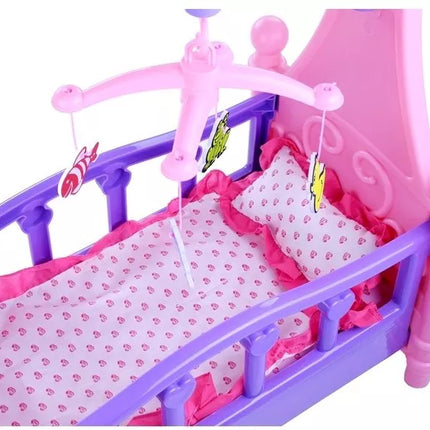 Didelė rožinė/violetinė lėlių lova su patalyne