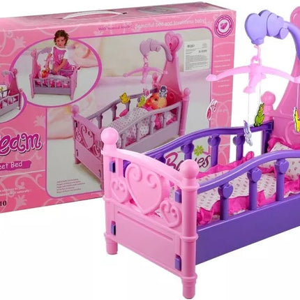 Didelė rožinė/violetinė lėlių lova su patalyne