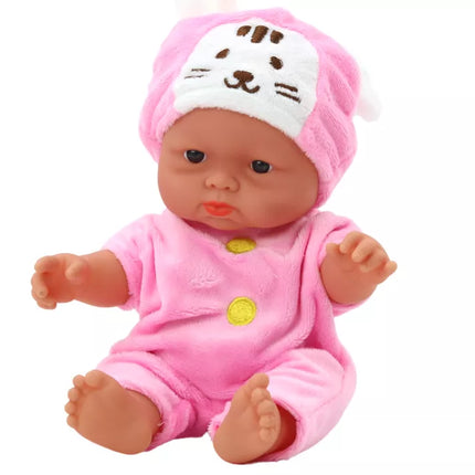 Maža lėlė kūdikis su rožiniais drabužiais