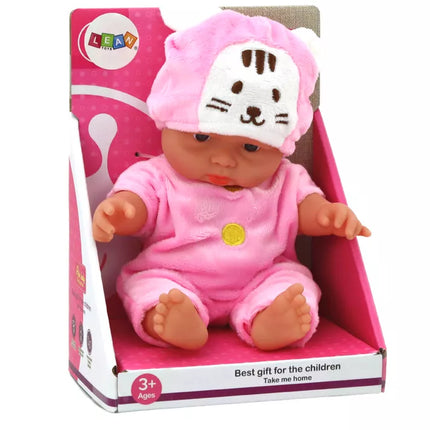 Maža lėlė kūdikis su rožiniais drabužiais