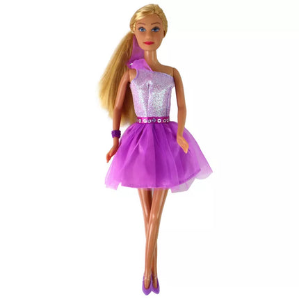 Lucy lėlė su violetine blizgia suknele ir batelų komplektu