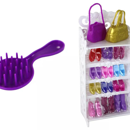 Lucy lėlė su violetine blizgia suknele ir batelų komplektu