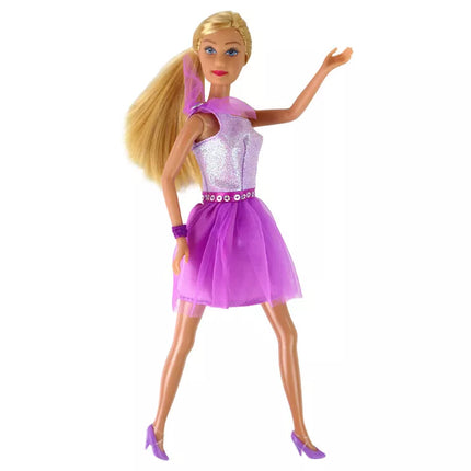 Lucy lėlė su violetine blizgia suknele ir batelų komplektu