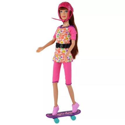 Liusės lėlių rinkinys: paspirtukas, riedlentė ir šalmai