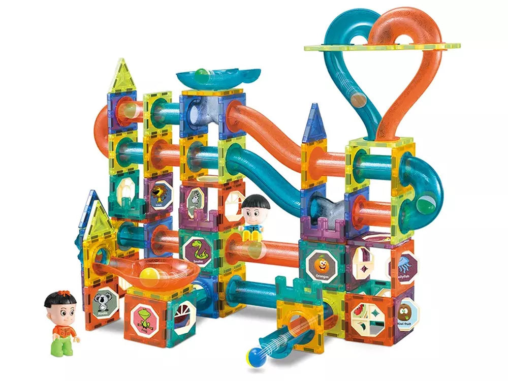 Šviečianti kamuoliukų čiuožykla su magnetinias blokeliais