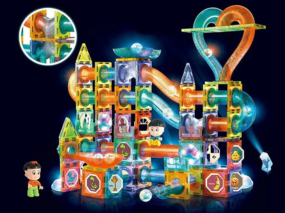 Šviečianti kamuoliukų čiuožykla su magnetinias blokeliais