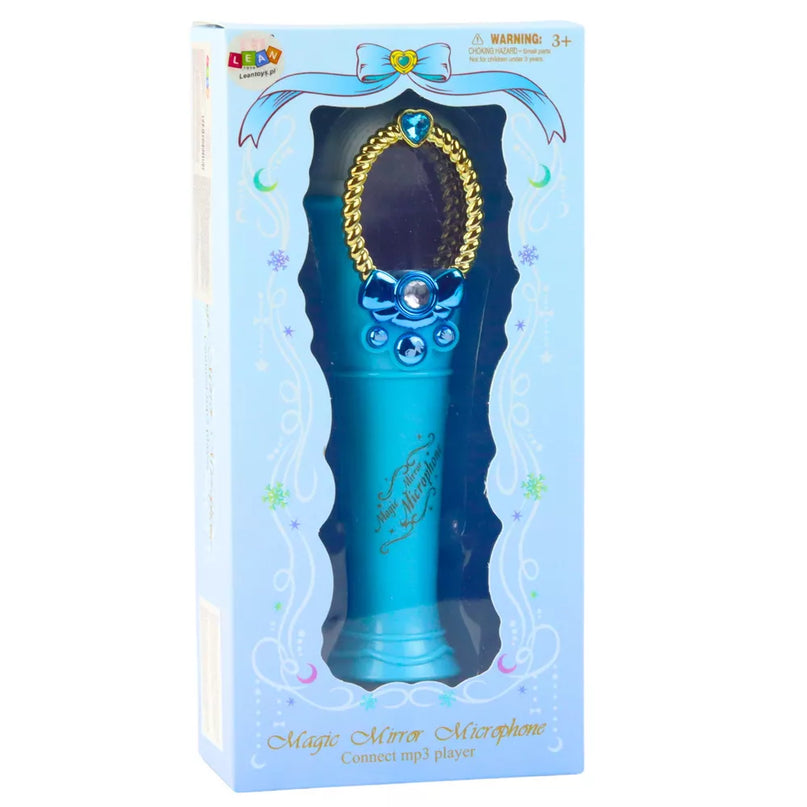 Magiškas veidrodis su mėlynu mikrofonu