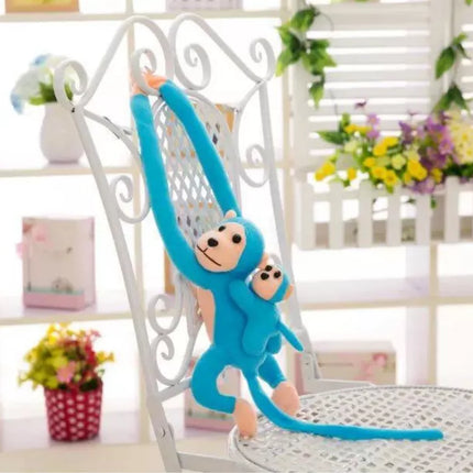 Pliušinė mėlyna beždžionė su kūdikiu 90 cm