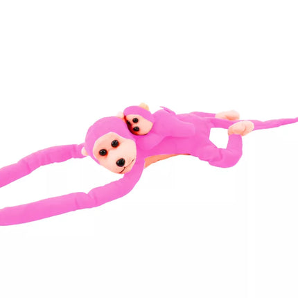 Pliušinė rožinė beždžionė su kūdikiu 90 cm