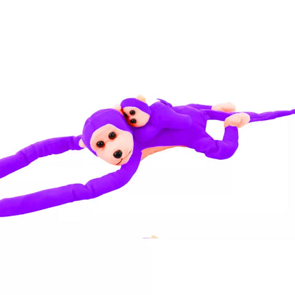 Pliušinė violetinė beždžionė su kūdikiu 90 cm