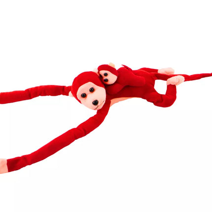 Pliušinė raudona beždžionė su kūdikiu