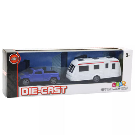 Mėlyno automobilio rinkinys su kemperiu