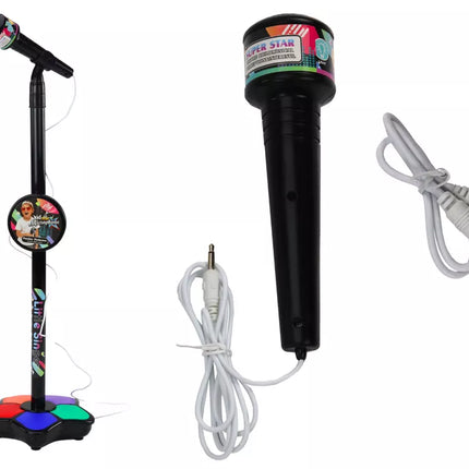 Juodas mikrofonas vaikams su reguliuojamu stovu