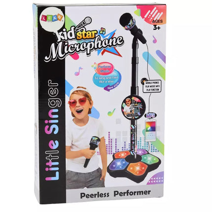Juodas mikrofonas vaikams su reguliuojamu stovu