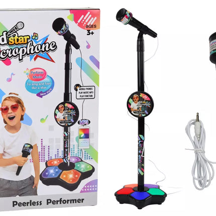 Juodas mikrofonas vaikams su reguliuojamu stovu
