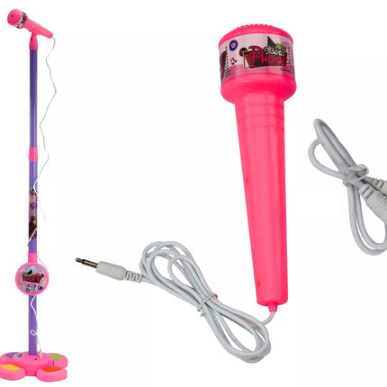 Rožinis mikrofonas vaikams su reguliuojamu stovu