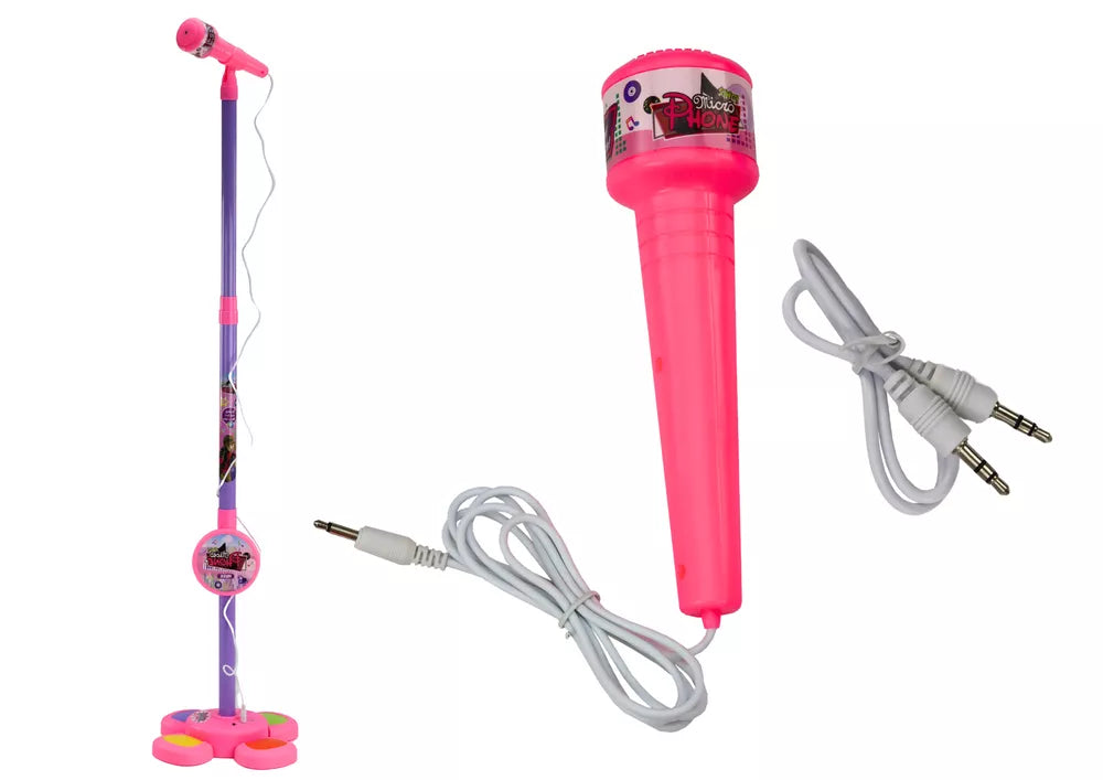 Rožinis mikrofonas vaikams su reguliuojamu stovu