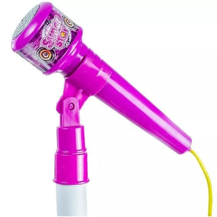 Violetinis mikrofonas su stovu