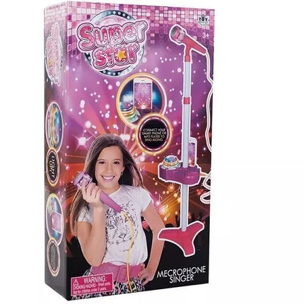 Violetinis mikrofonas su stovu